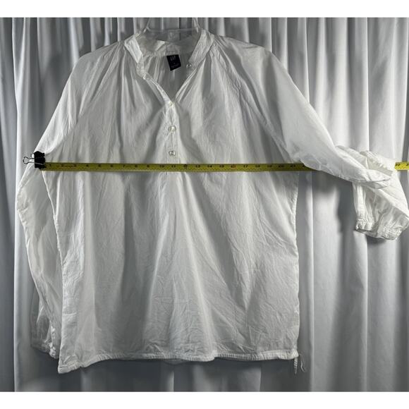 GAP Cotton Mock Neck Long Sleeves Drawstring Waist Blouse, White, Sz: L, 79-11 - Picture 6 of 12